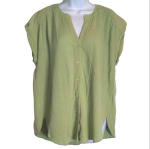 Loft Linen Blend Lime Green Gauze Dolman Sleeve Button Up Blouse, XL